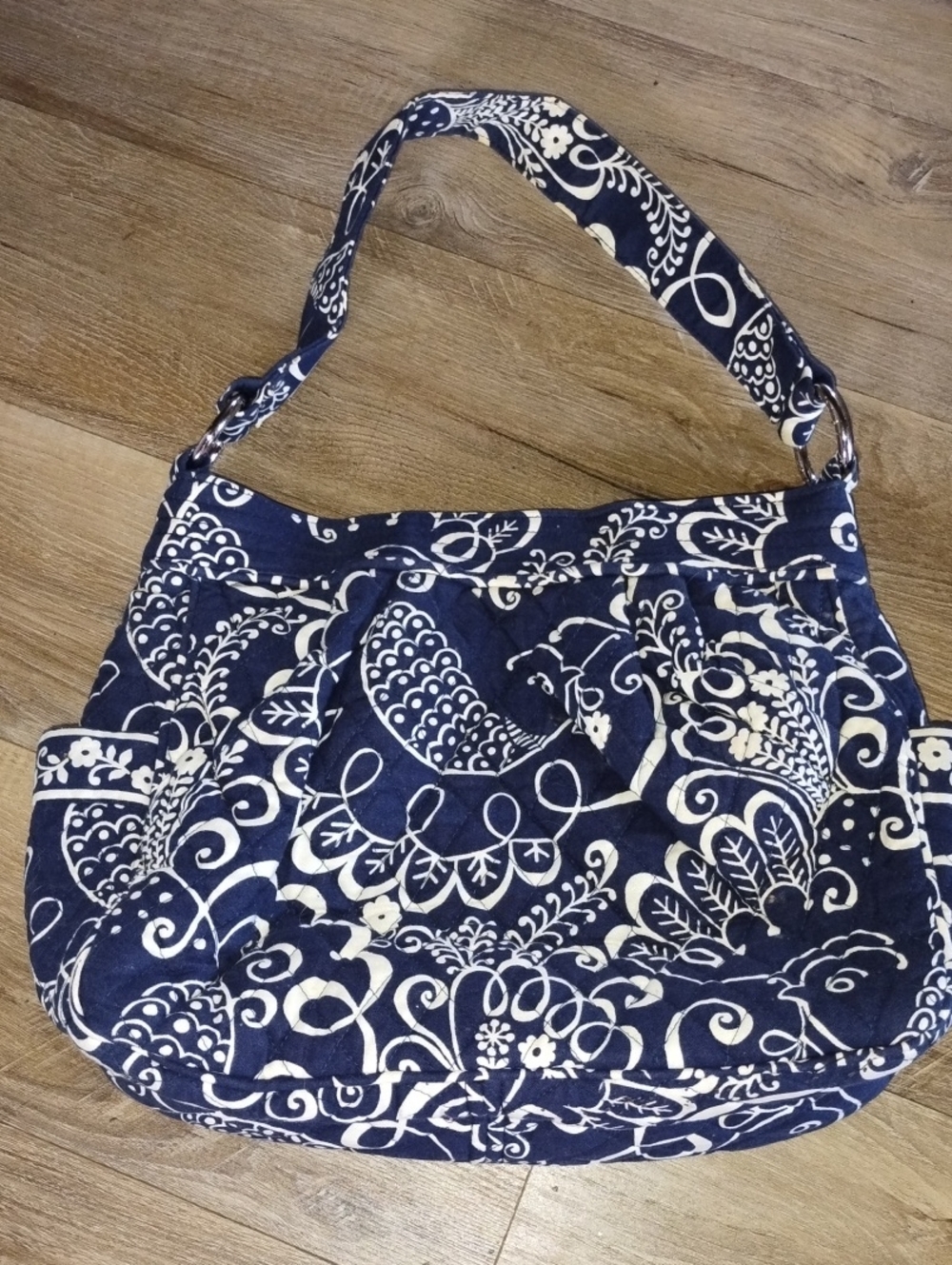 Vera Bradley Navy Blue Floral Quilted Shoulder Bag With Magnetic Closure